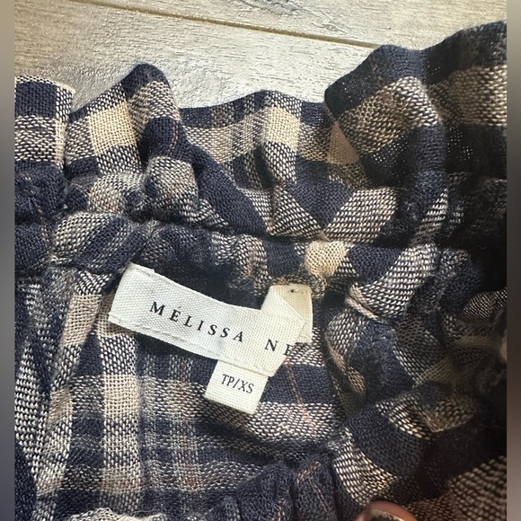 Melissa Nepton Anko Ruffle Neck Plaid Top XS NWOT - Picture 3 of 5